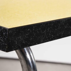 1960’s French Yellow Laminate Café Table with Aluminium Base, Square