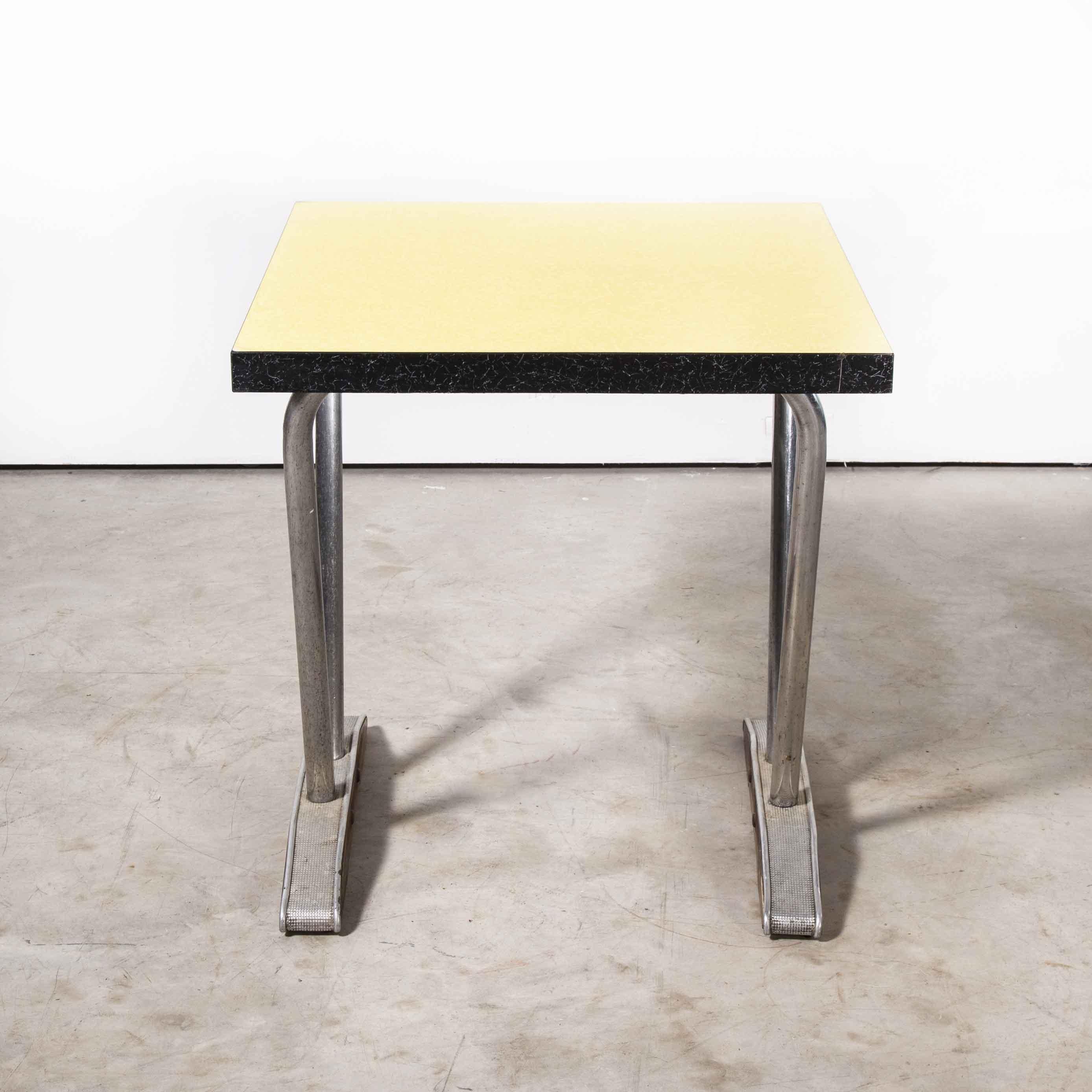 1960’s French Yellow Laminate Café Table with Aluminium Base, Square In Good Condition In Hook, Hampshire