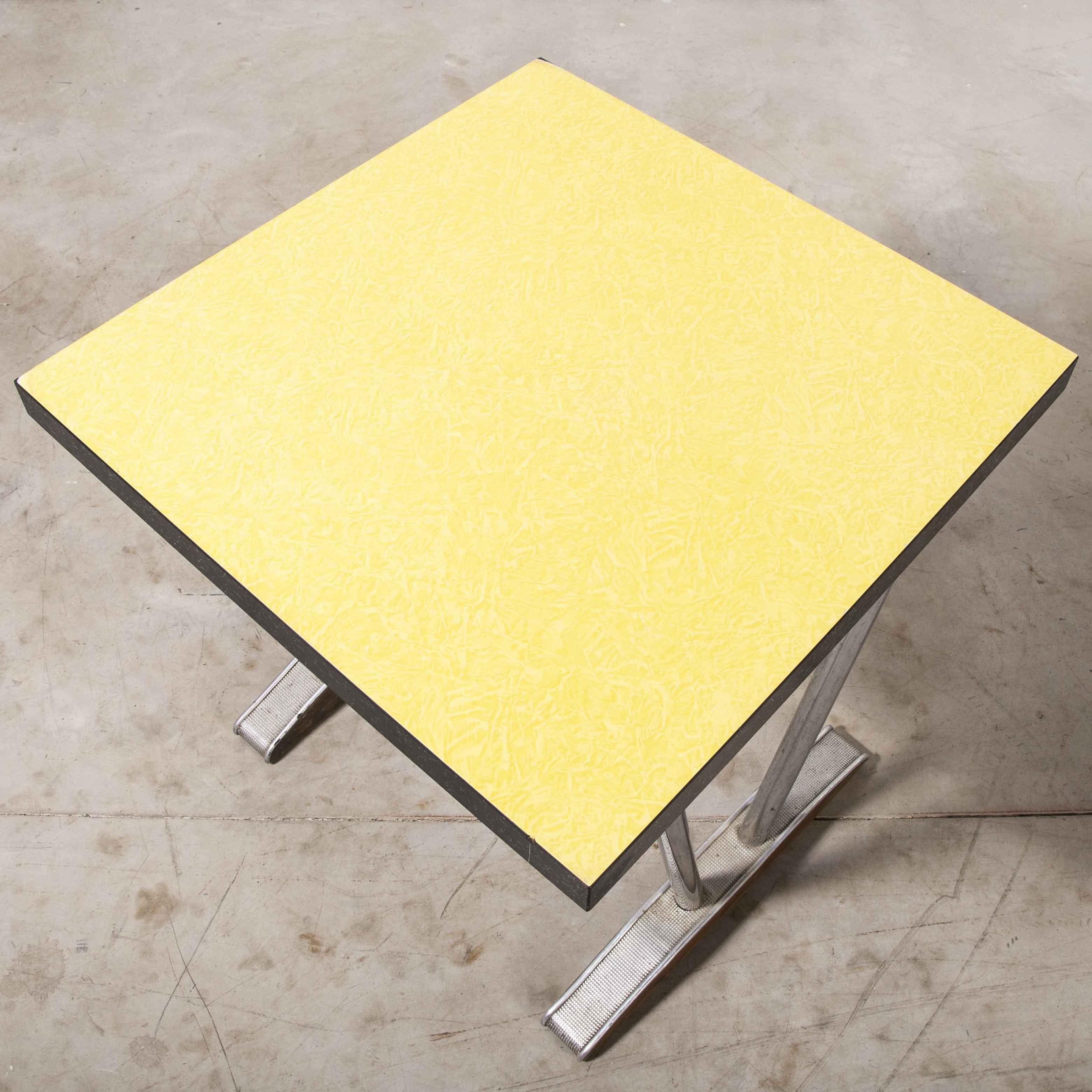 1960’s French Yellow Laminate Café Table with Aluminium Base, Square 3