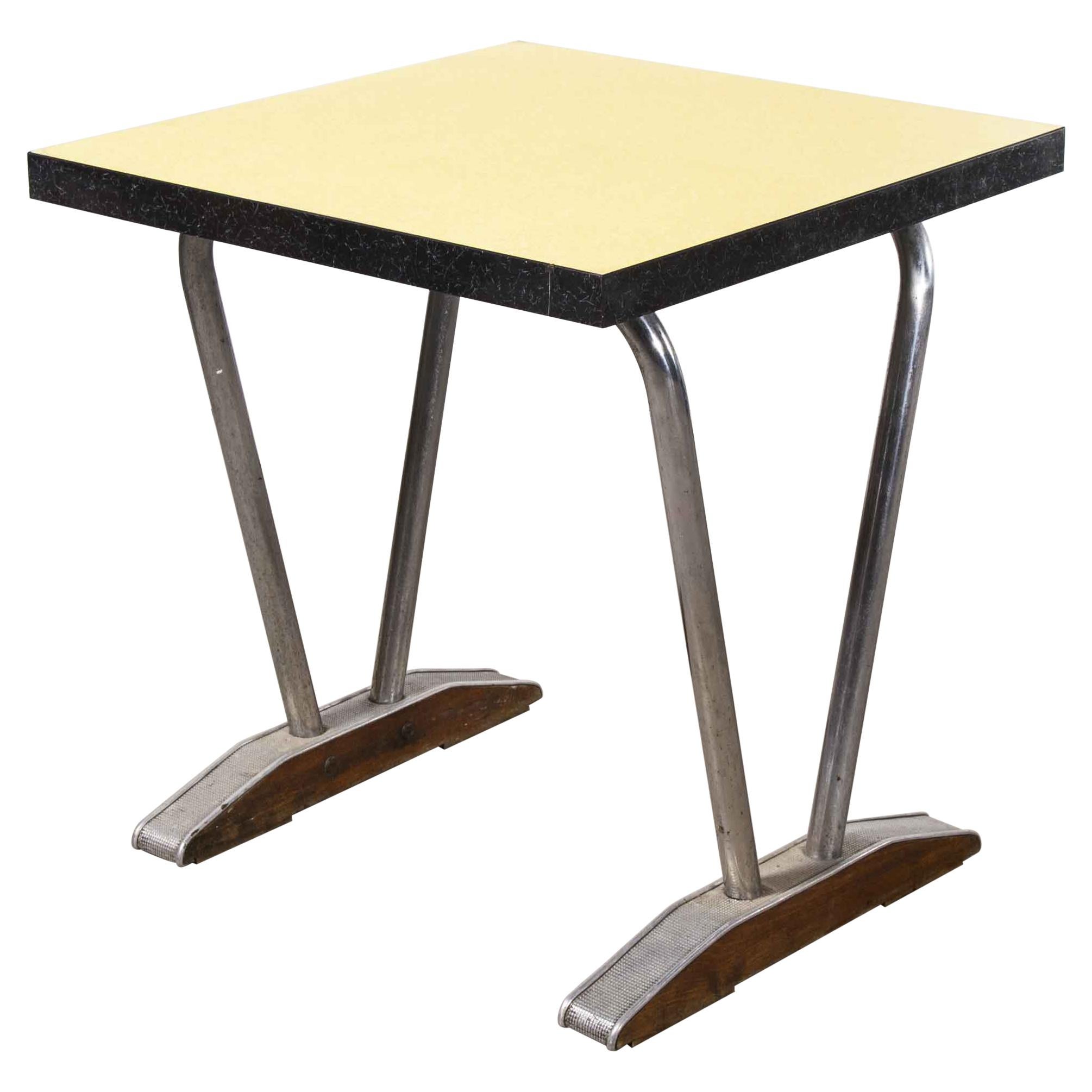 1960’s French Yellow Laminate Café Table with Aluminium Base, Square