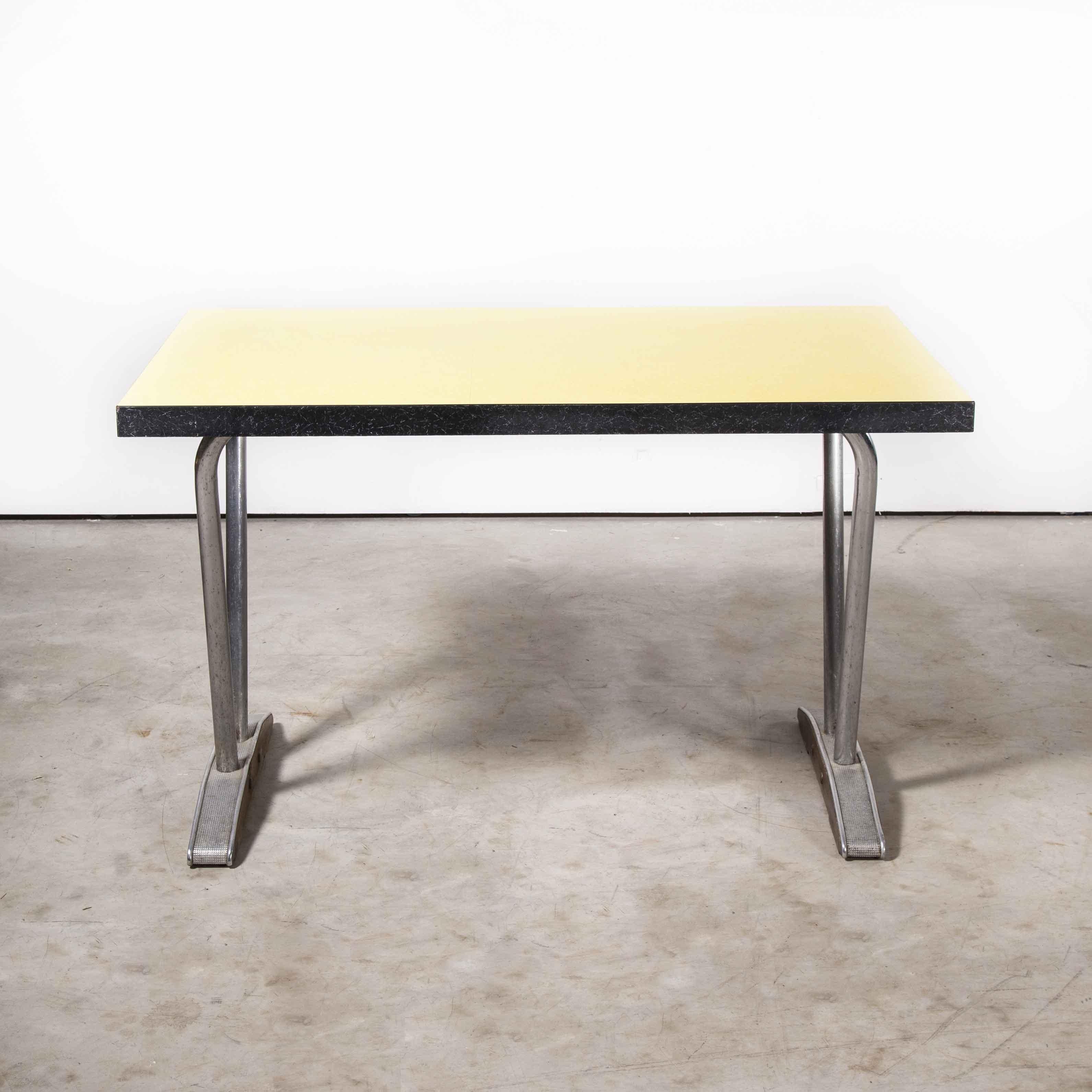 1960’s French Yellow Laminate Dining Table with Aluminium Base, 'Model 779.1' In Good Condition For Sale In Hook, Hampshire