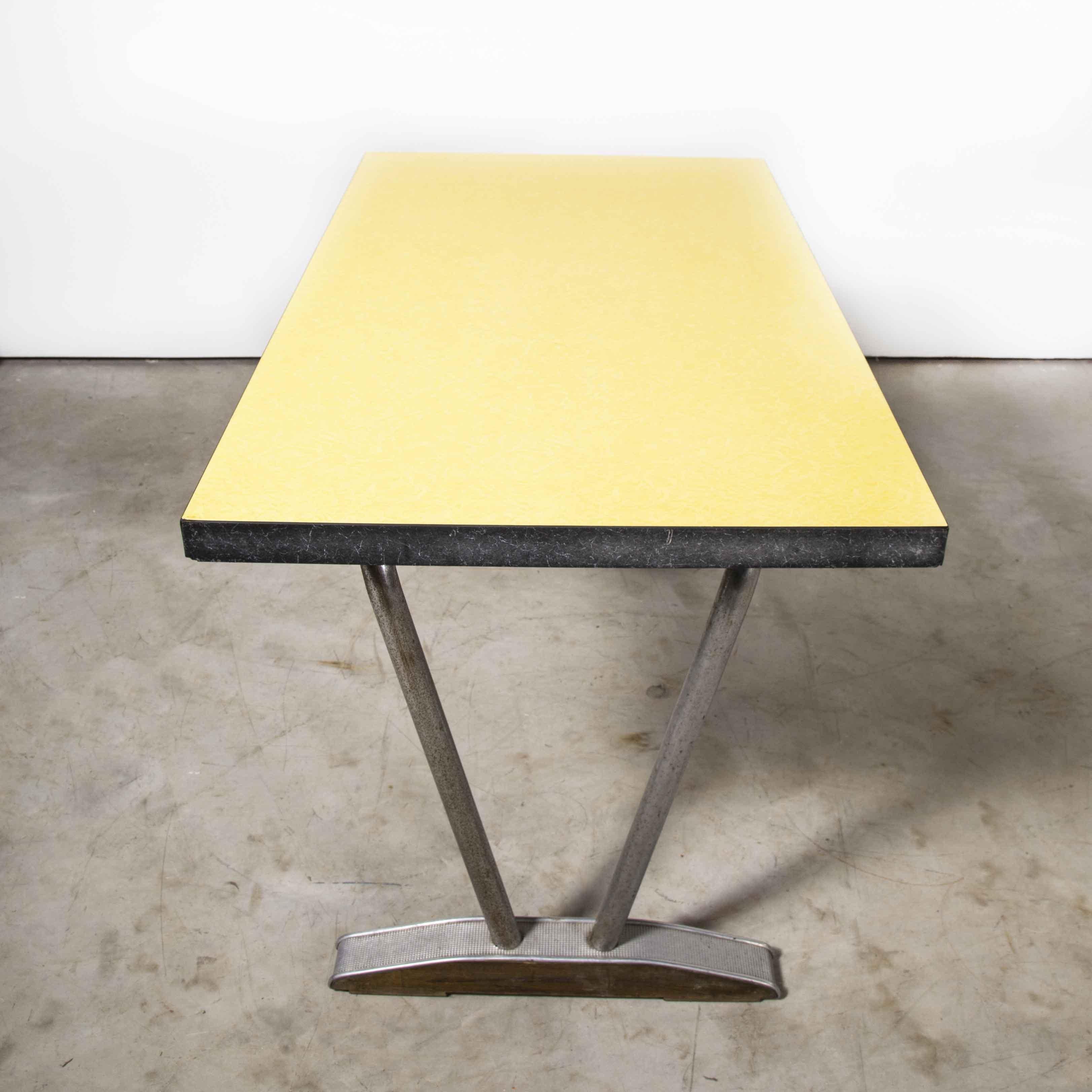 1960’s French Yellow Laminate Dining Table with Aluminium Base, Rectangular For Sale 4