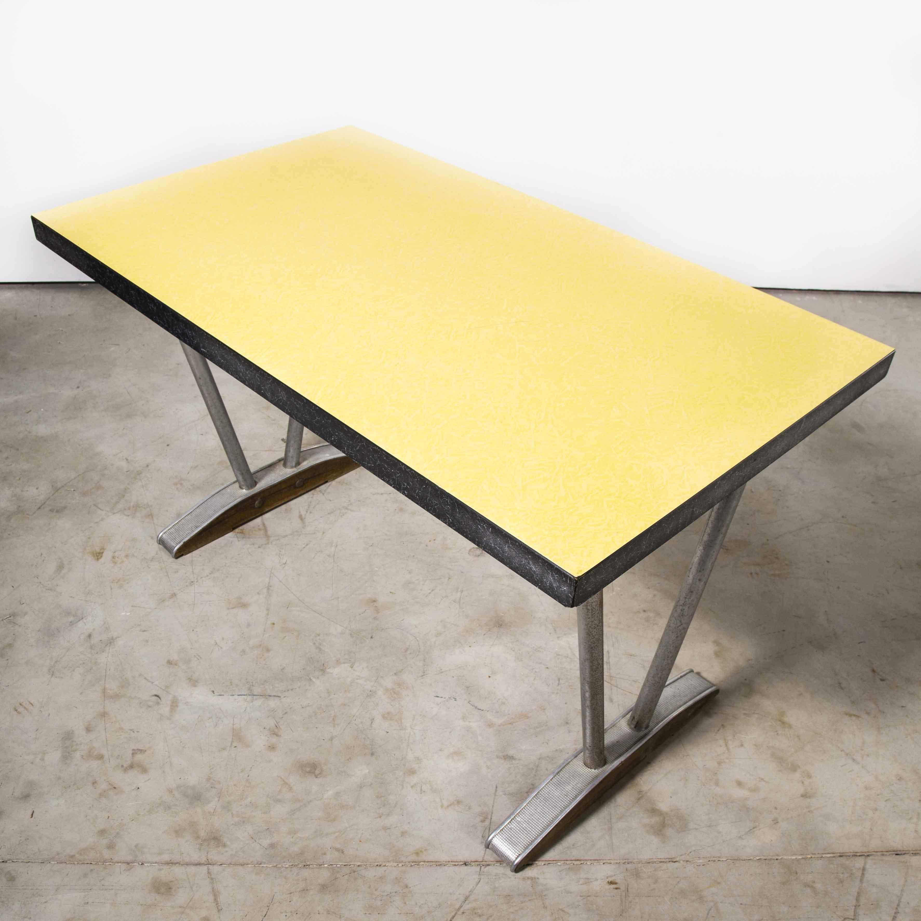 1960’s French Yellow Laminate Dining Table with Aluminium Base, Rectangular For Sale 1