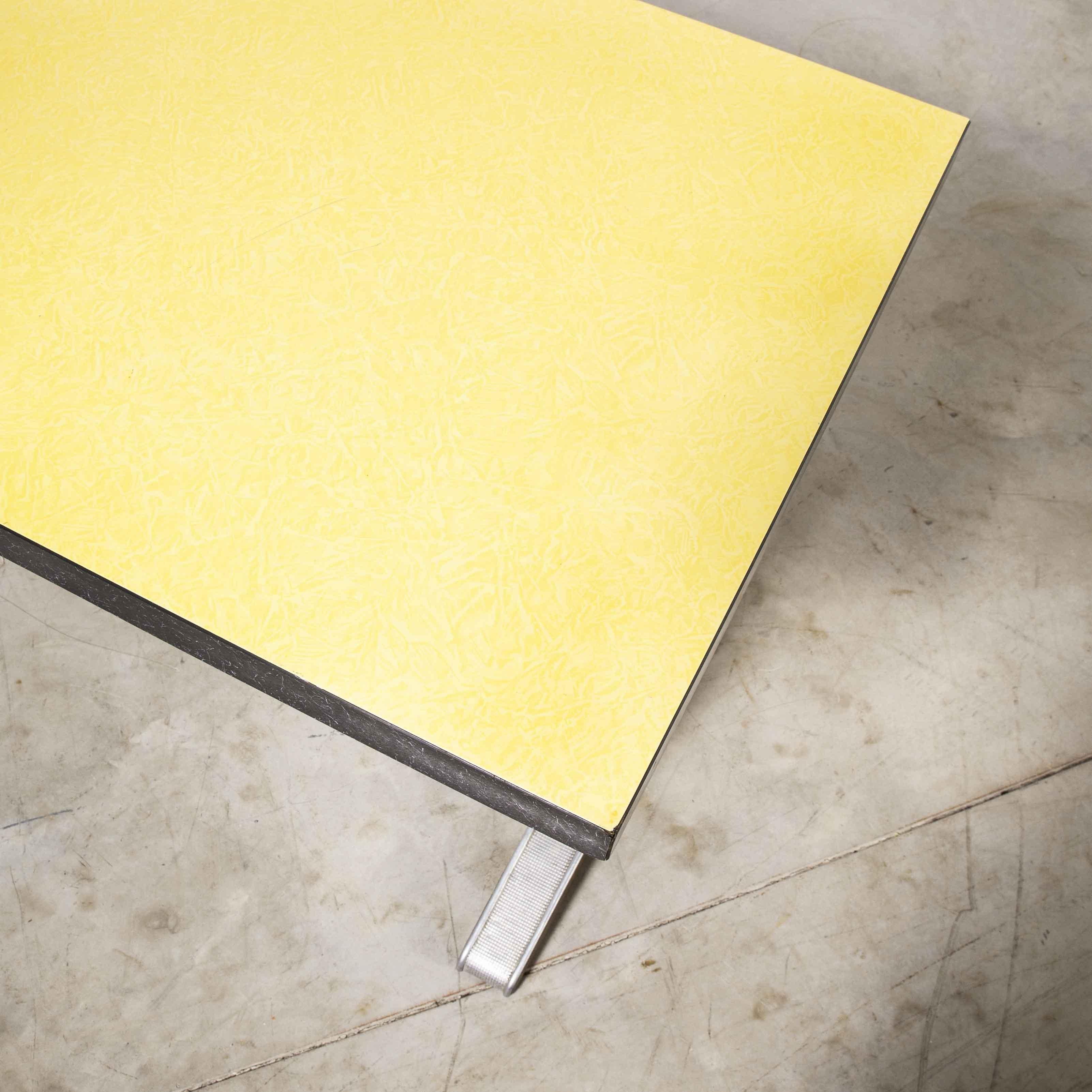 1960’s French Yellow Laminate Dining Table with Aluminium Base, Rectangular For Sale 2