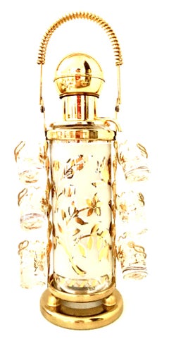 1960'S Frosted Glass & 22-Karat Gold Gilt Brass Drinks S/9