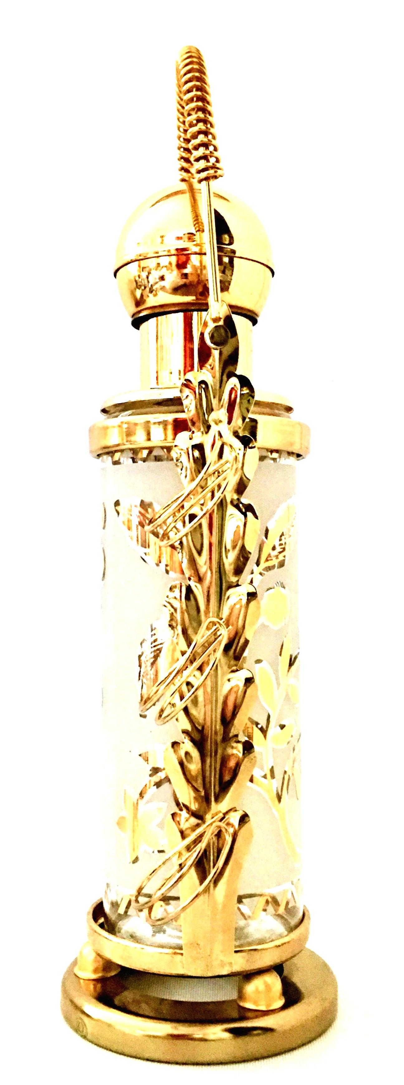 20th Century 1960'S Frosted Glass & 22-Karat Gold Gilt Brass Drinks S/9