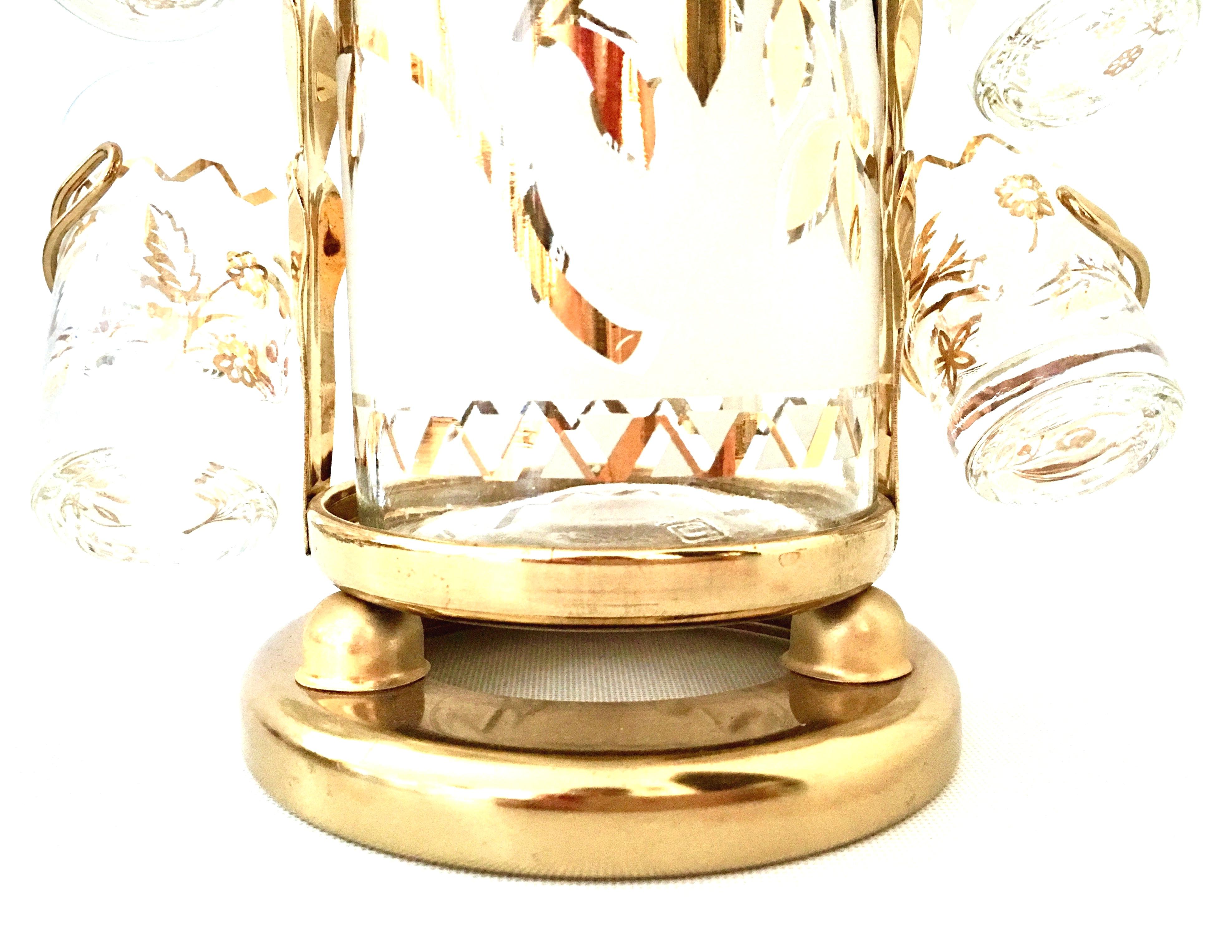 1960'S Frosted Glass & 22-Karat Gold Gilt Brass Drinks S/9 2