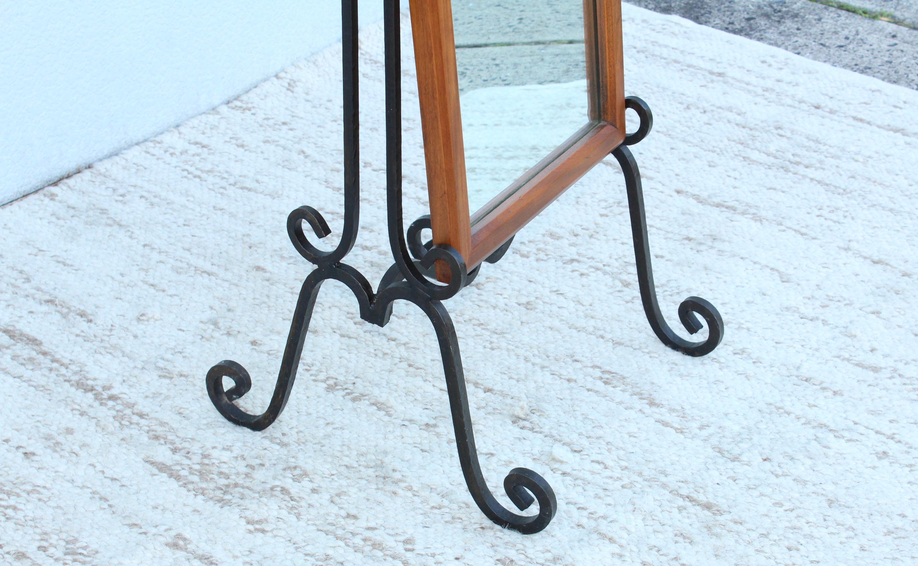 1960's Fruit-Wood and Scrolled Iron Cheval Mirror 4