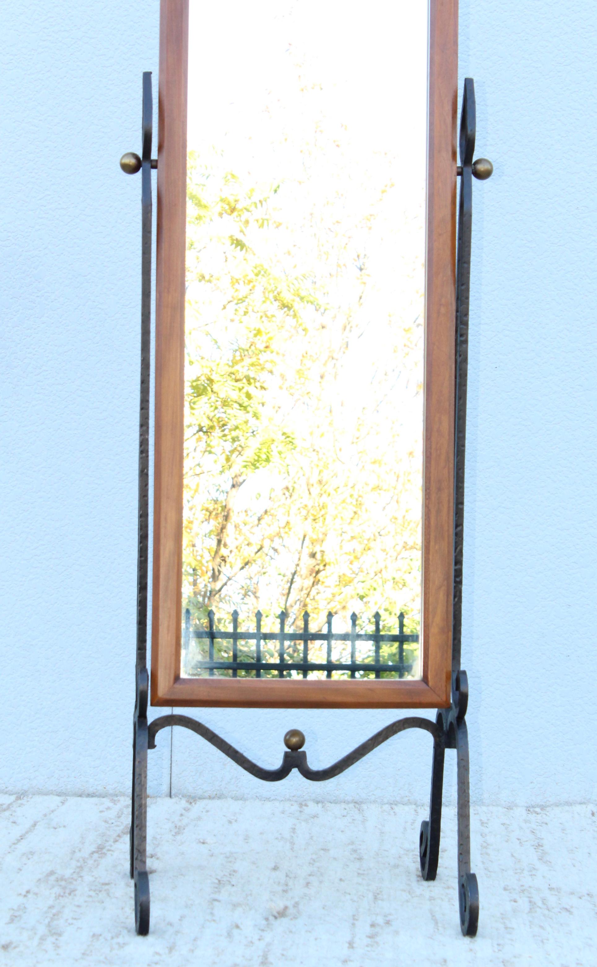 1960's Fruit-Wood and Scrolled Iron Cheval Mirror 6