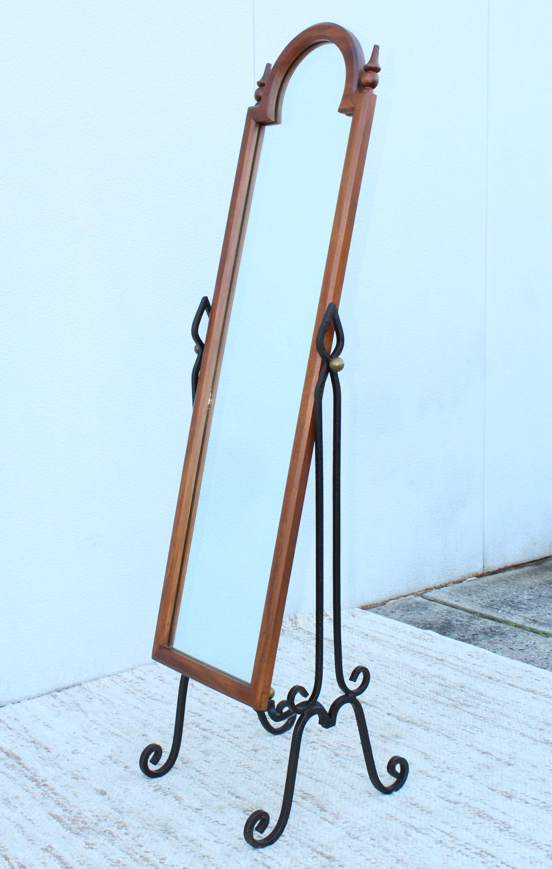 Mid-20th Century 1960's Fruit-Wood and Scrolled Iron Cheval Mirror