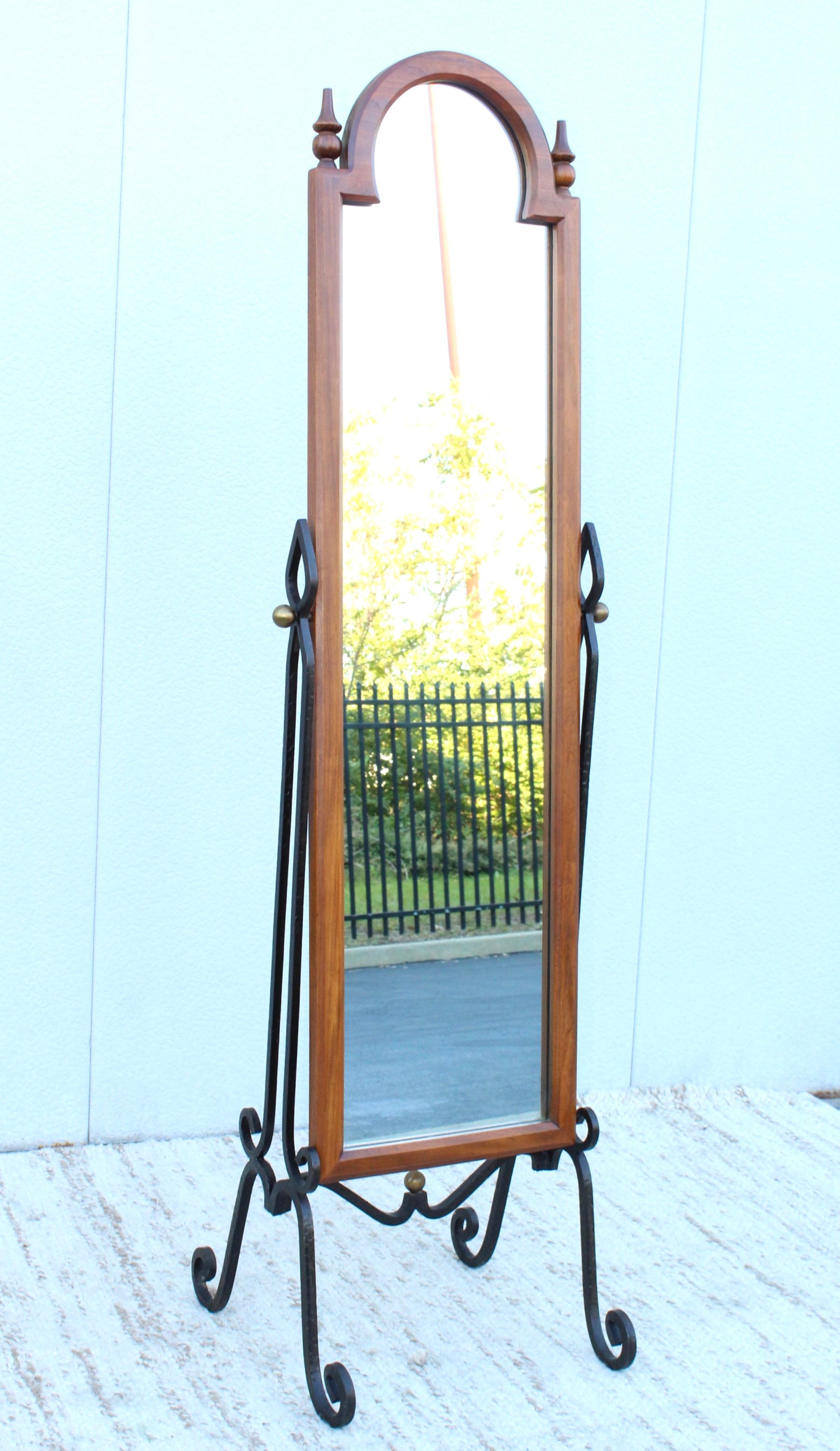 1960's Fruit-Wood and Scrolled Iron Cheval Mirror 1