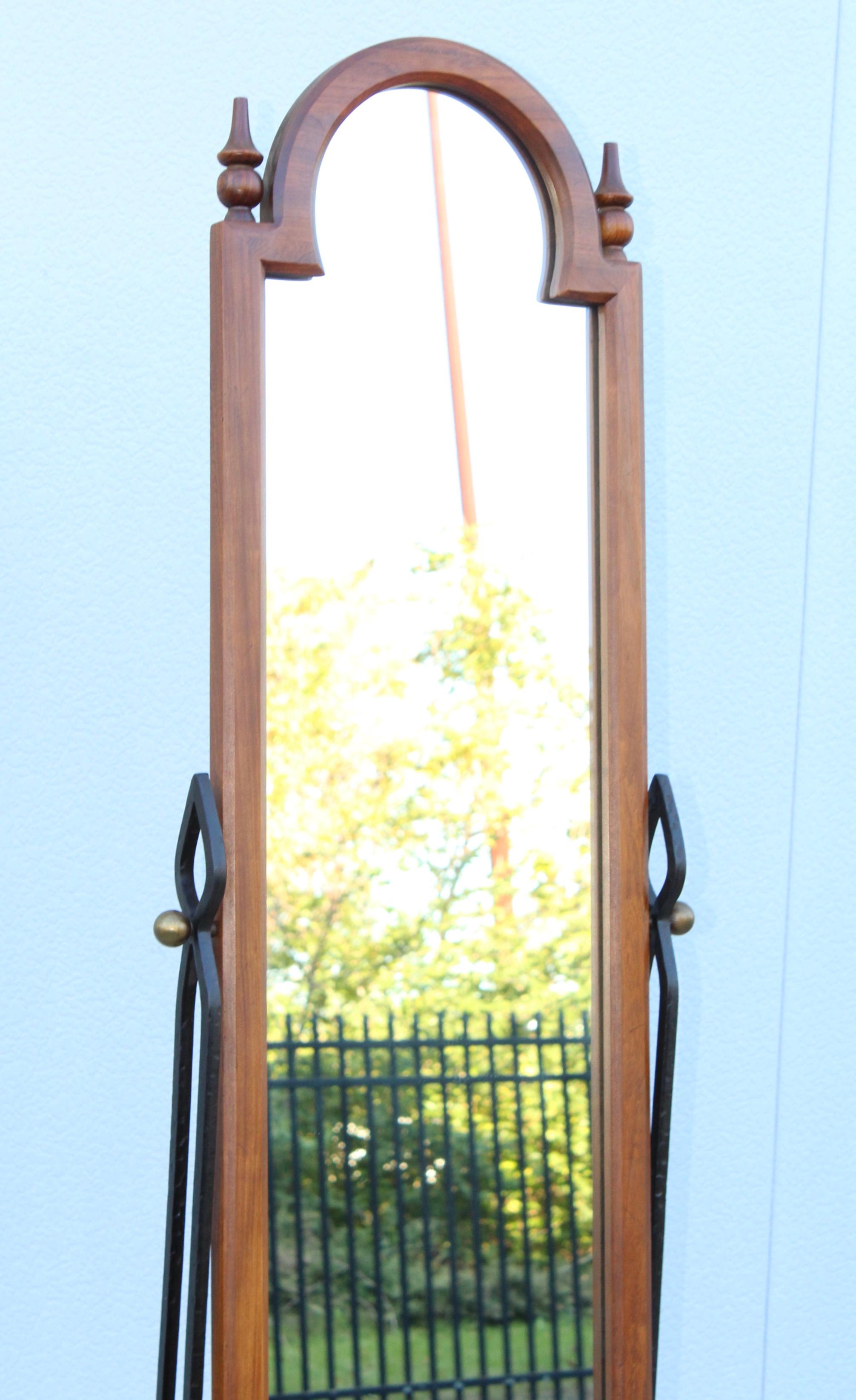 1960's Fruit-Wood and Scrolled Iron Cheval Mirror 2