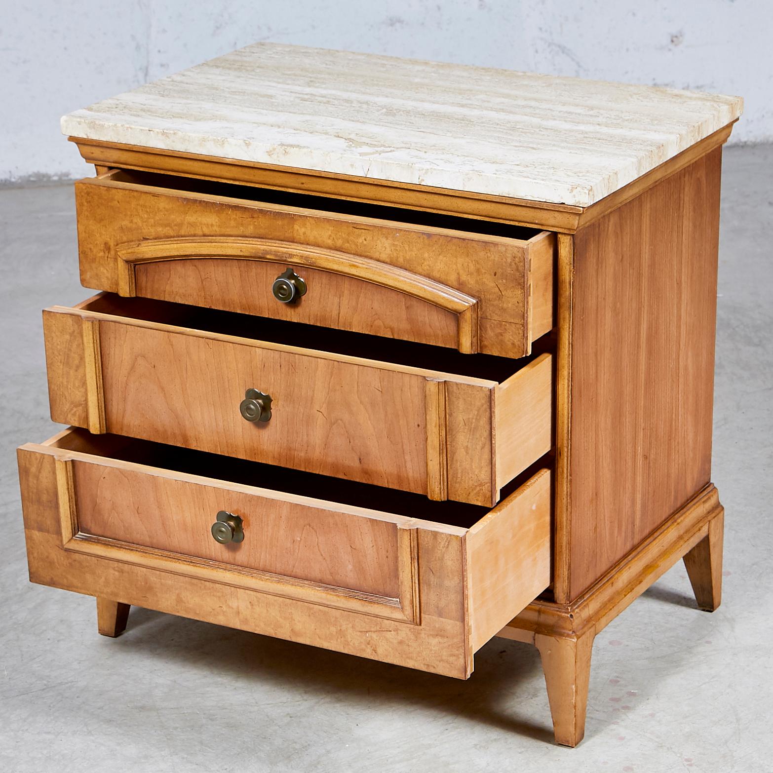 American 1960s Fruitwood Nightstand with Travertine Top