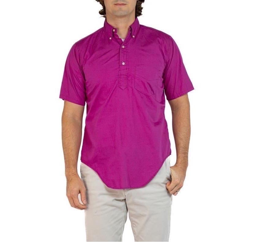 Purple 1960S Fuchia Cotton Men's Button Down Collar Shirt For Sale