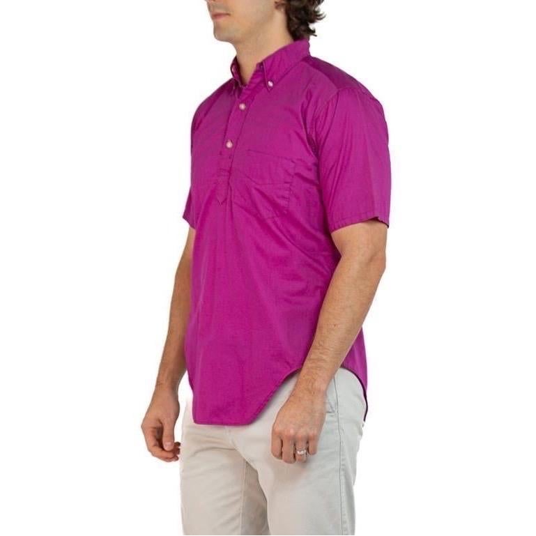 1960S Fuchia Cotton Men's Button Down Collar Shirt In Excellent Condition For Sale In New York, NY