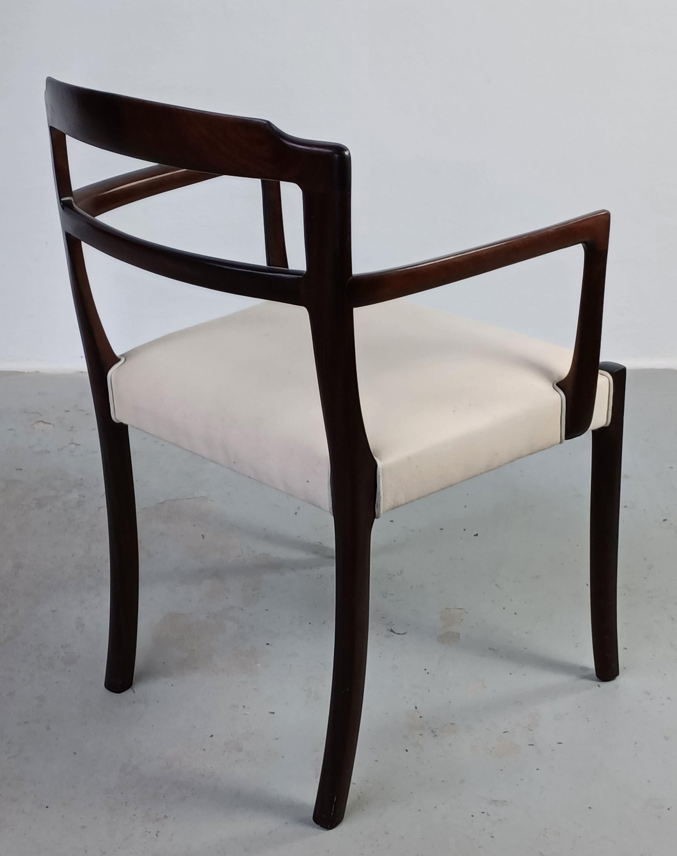 1960's Fully Restored Danish Ole Wanscher Mahogany Arm Chair Custom Upholstery For Sale 2