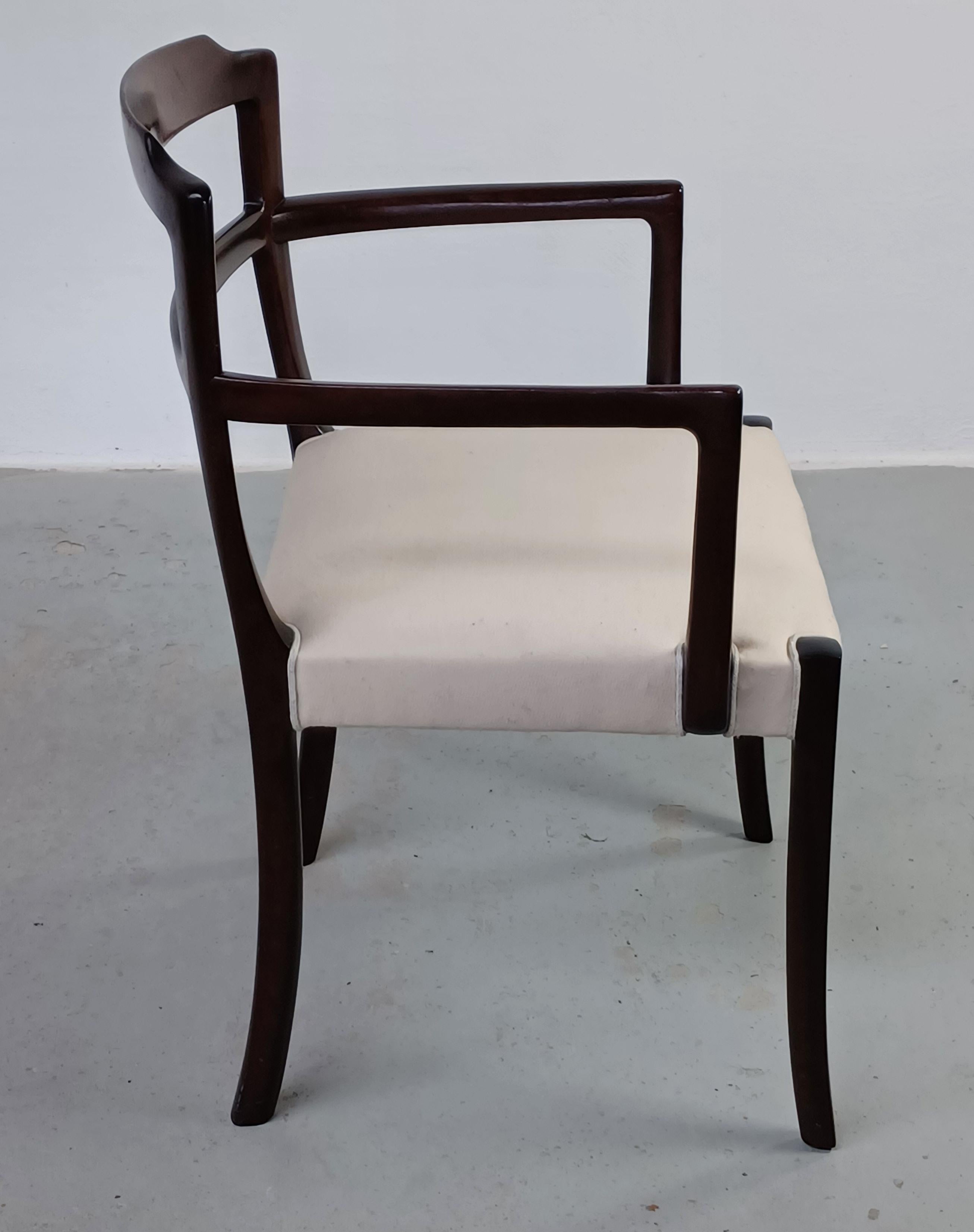 1960's Fully Restored Danish Ole Wanscher Mahogany Arm Chair Custom Upholstery For Sale 3