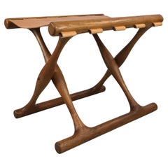 1960's Fully Restored Danish Poul Hundevad Folding Stool in Oak and Leather Seat