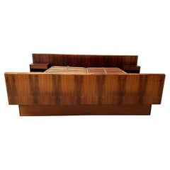 1960s Fully Restored Danish Queen Size Rosewood Bed with Floating Nightstands