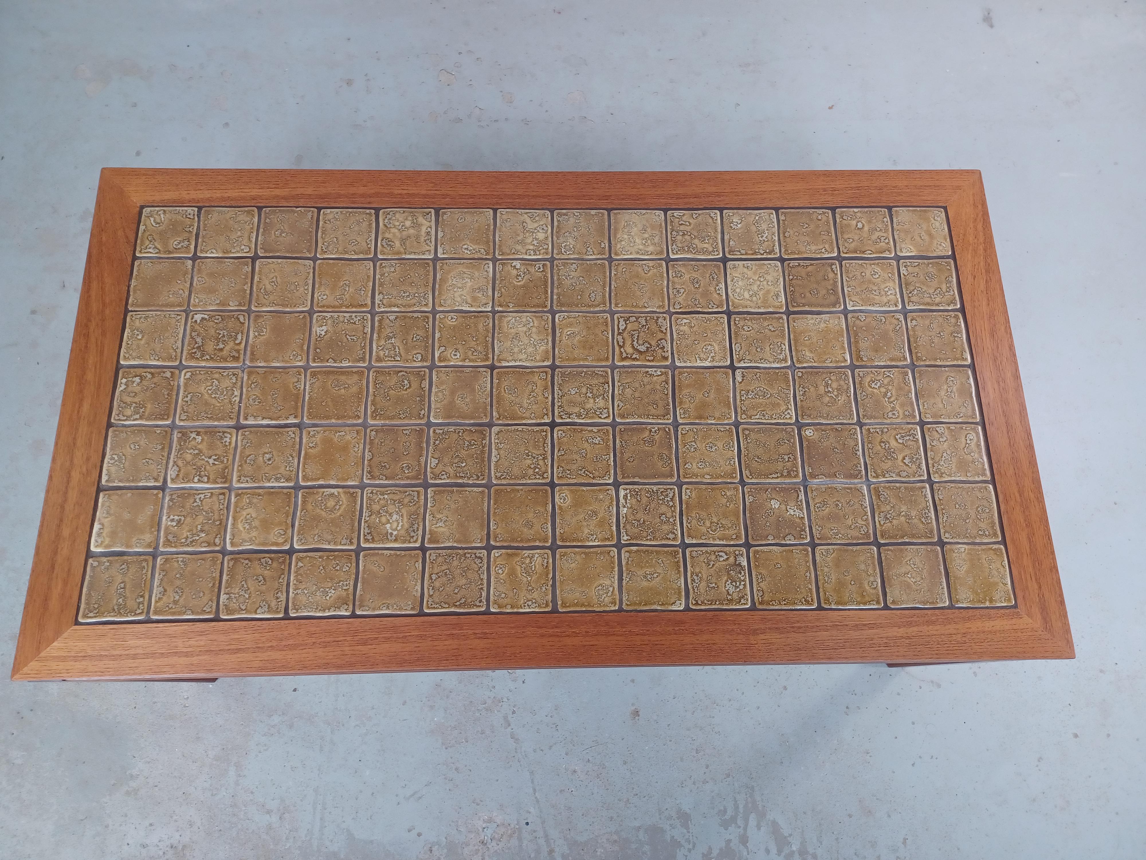 Ceramic 1960s Fully Restored Danish Teak Coffe Table with Tiled Table Top. For Sale