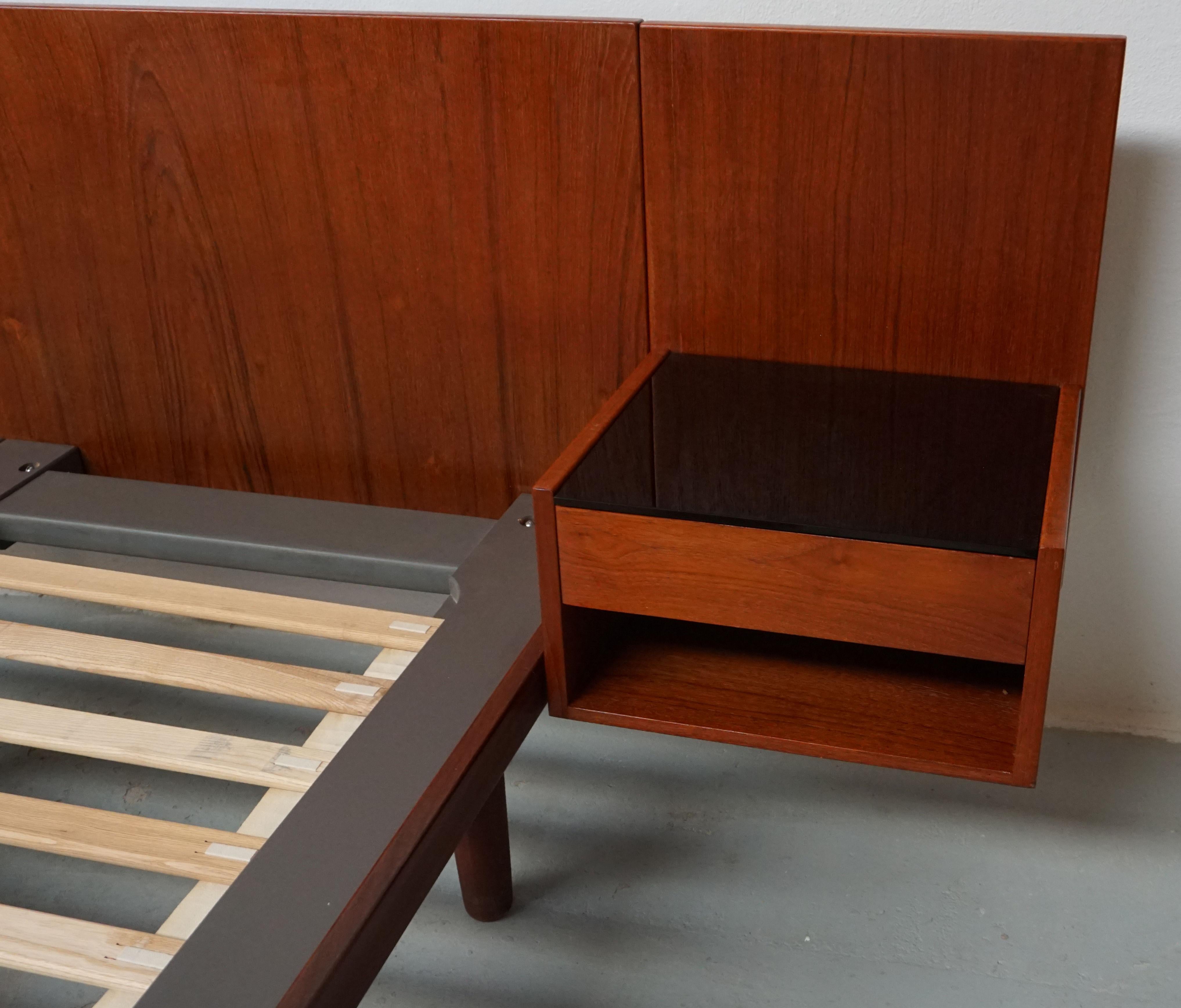 Leather 1960s Fully Restored Hans J. Wegner Bed and Nightstands in Teak by GETAMA For Sale