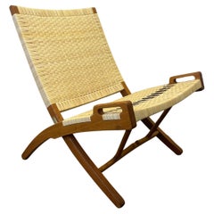 Vollständig restaurierter Hans J. Wegner, Modell JH 512, Klappstuhl, Neu, Rattan & Schilfrohr, 1960er Jahre