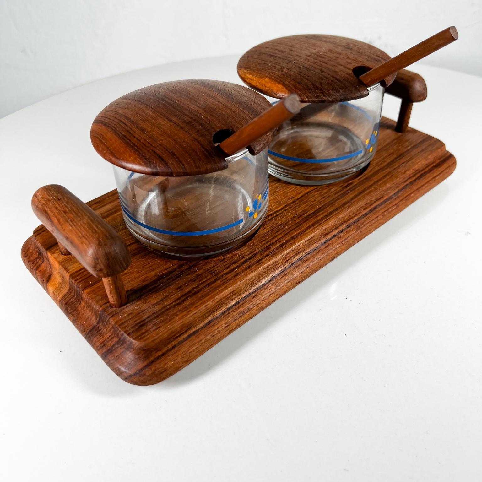 Mid-Century Modern 1960s Fun Condiment Server Set with Spoons Teak by GoodWood