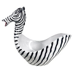 1960s Figural Zebra Bowl Animal Art Pottery by Aldo Londi Bitossi Italy
