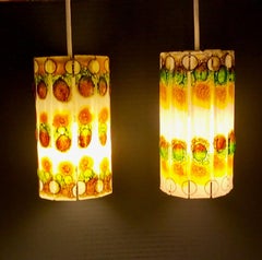 1960s Fused Art Glass Pair Pendants in the Style of Michael and Frances Higgins