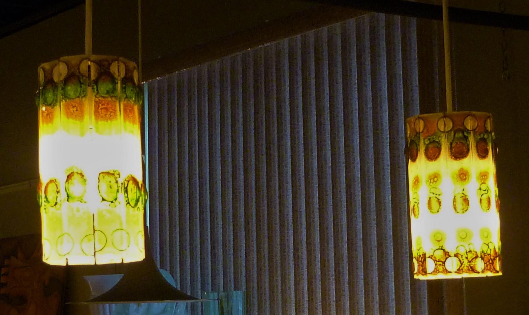 Mid-Century Modern 1960s Fused Art Glass Pair Pendants in the Style of Michael and Frances Higgins