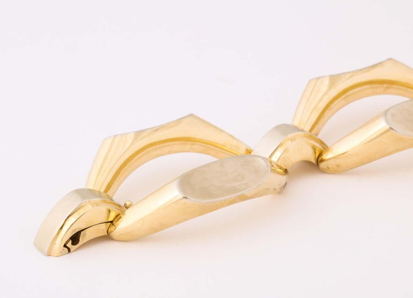 1960's Futuristic Oblong White and Yellow Gold Open Link Bracelet For Sale 6