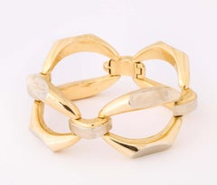 1960's Futuristic Oblong White and Yellow Gold Open Link Bracelet