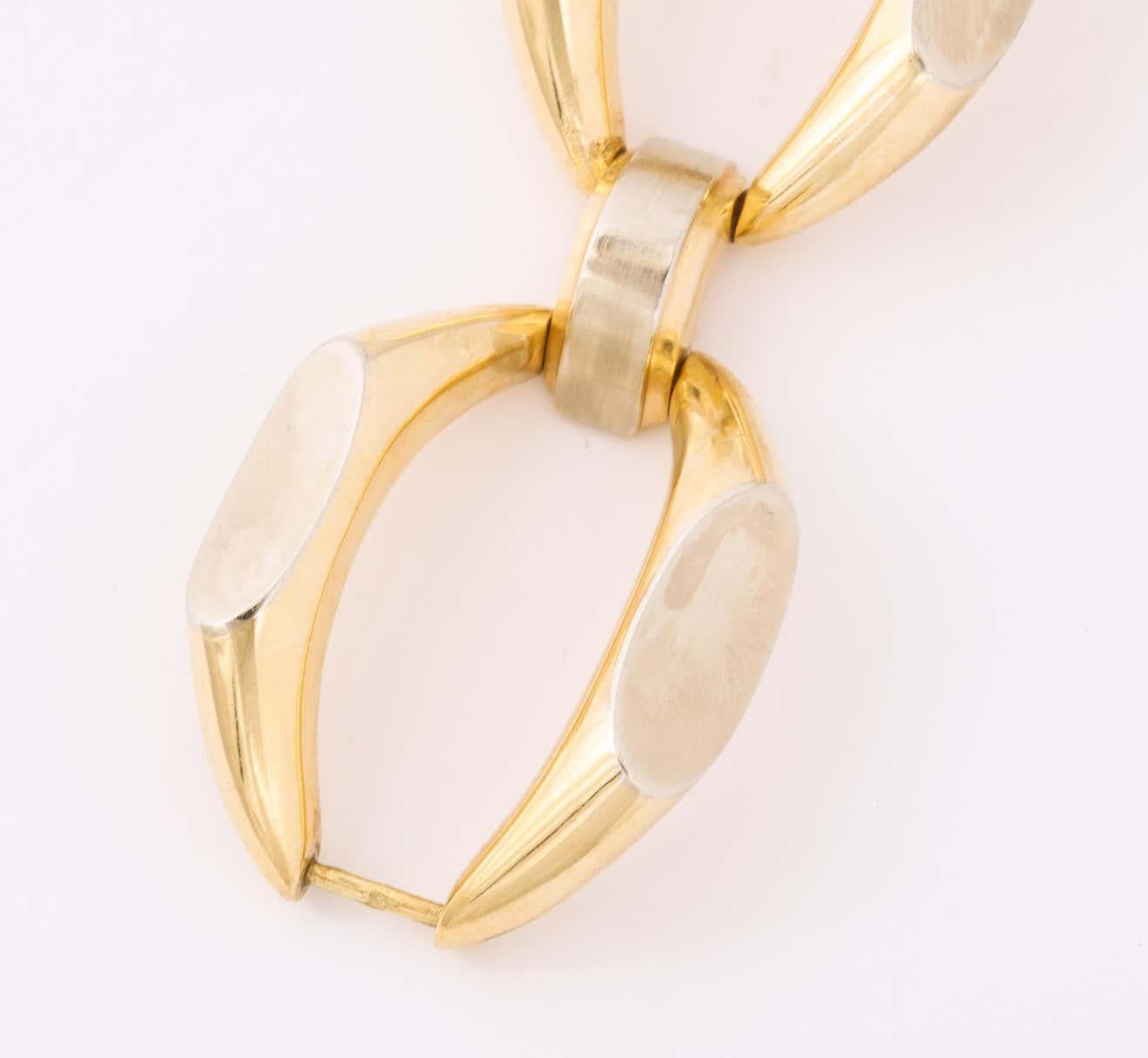 Women's 1960's Futuristic Oblong White and Yellow Gold Open Link Bracelet For Sale