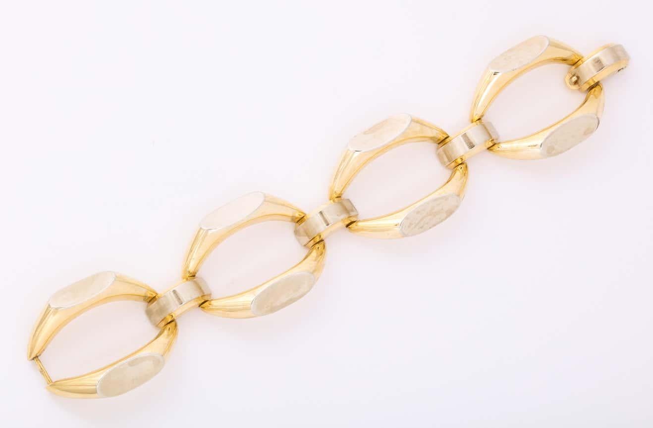 1960's Futuristic Oblong White and Yellow Gold Open Link Bracelet For Sale 1