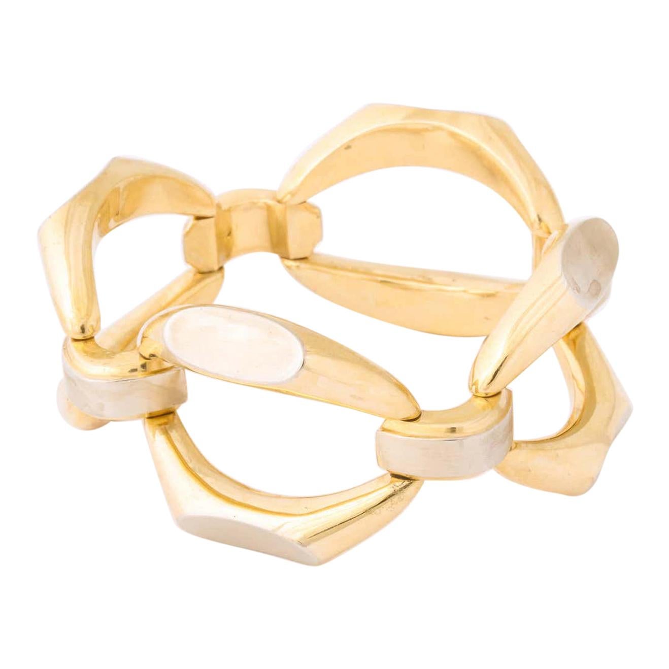 1960's Futuristic Oblong White and Yellow Gold Open Link Bracelet For Sale