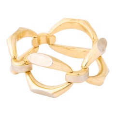 1960's Futuristic Oblong White and Yellow Gold Open Link Bracelet