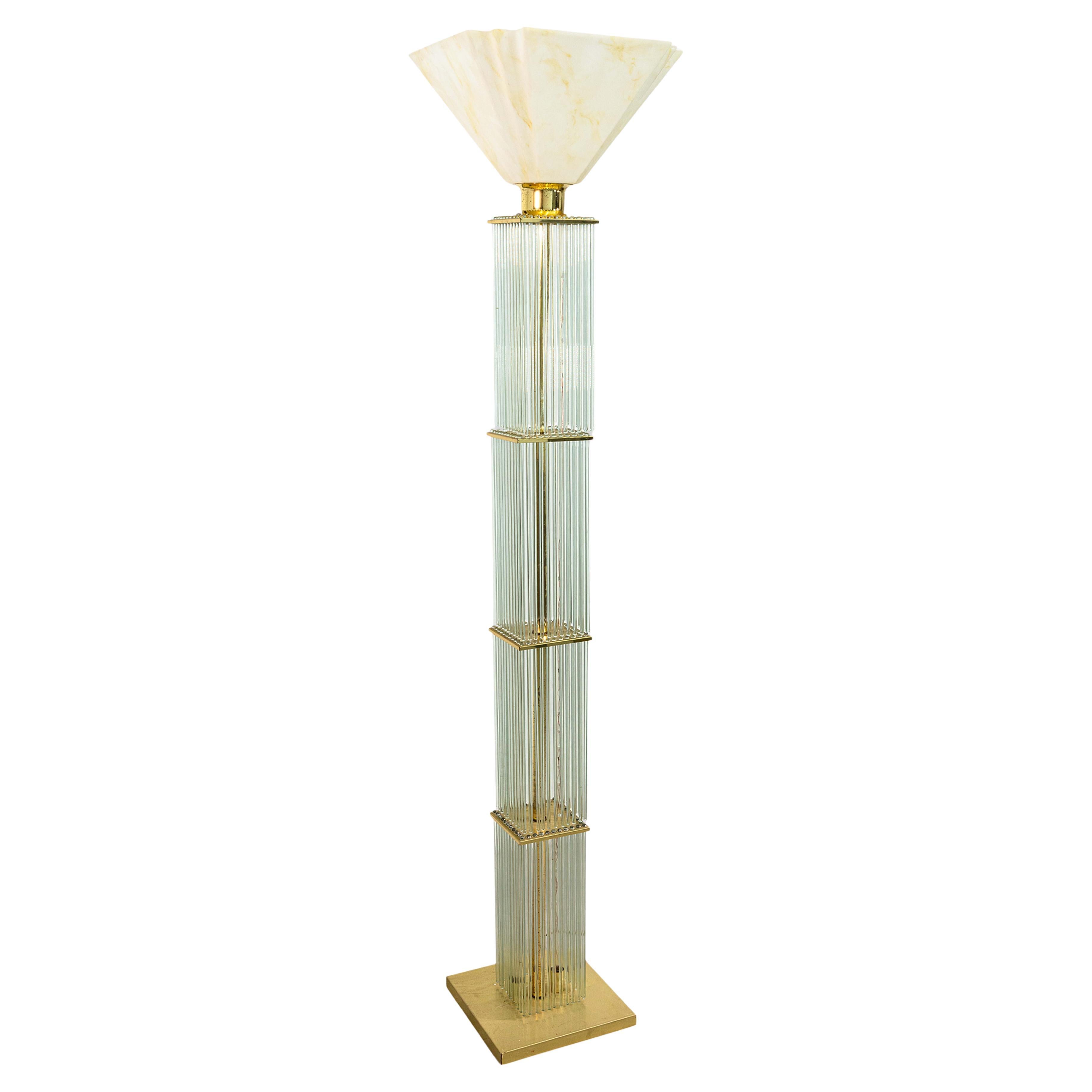 1960s Gaetano Sciolari Brass and Glass Cane Mid Century Modern Floor Lamp
