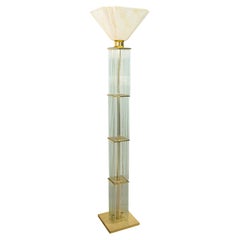 1960s Gaetano Sciolari Brass and Glass Cane Mid Century Modern Floor Lamp