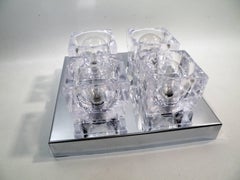 1960s Gaetano Sciolari Four-Light Crystal Cube Flush Mount Lamp