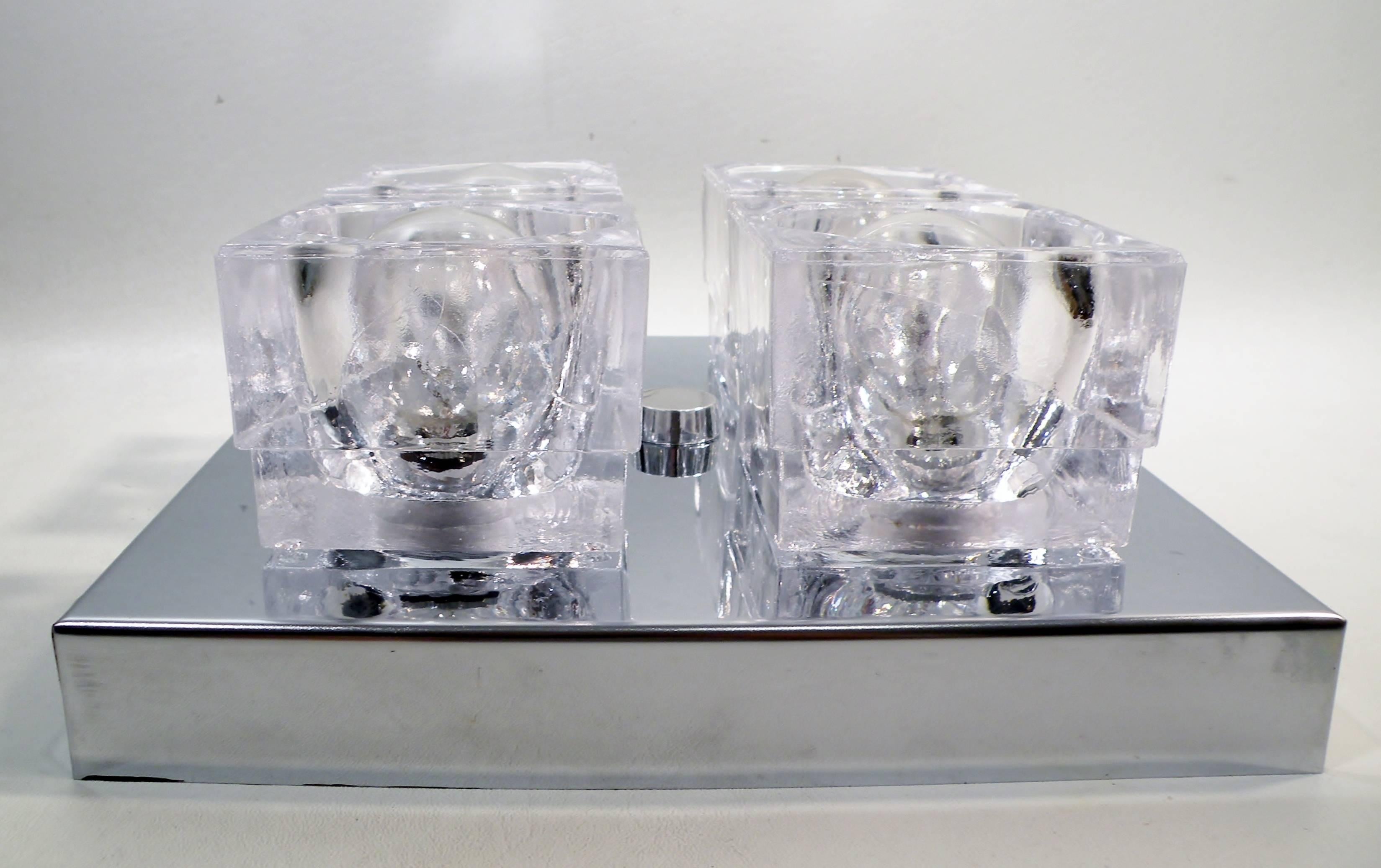 American 1960s Gaetano Sciolari Four-Light Crystal Cube Flush Mount Lamp For Sale