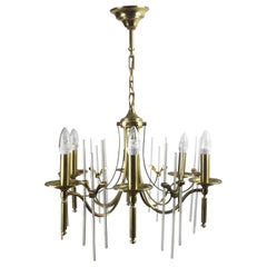 1960s Gaeteno Sciolari Brass and Glass Chandelier