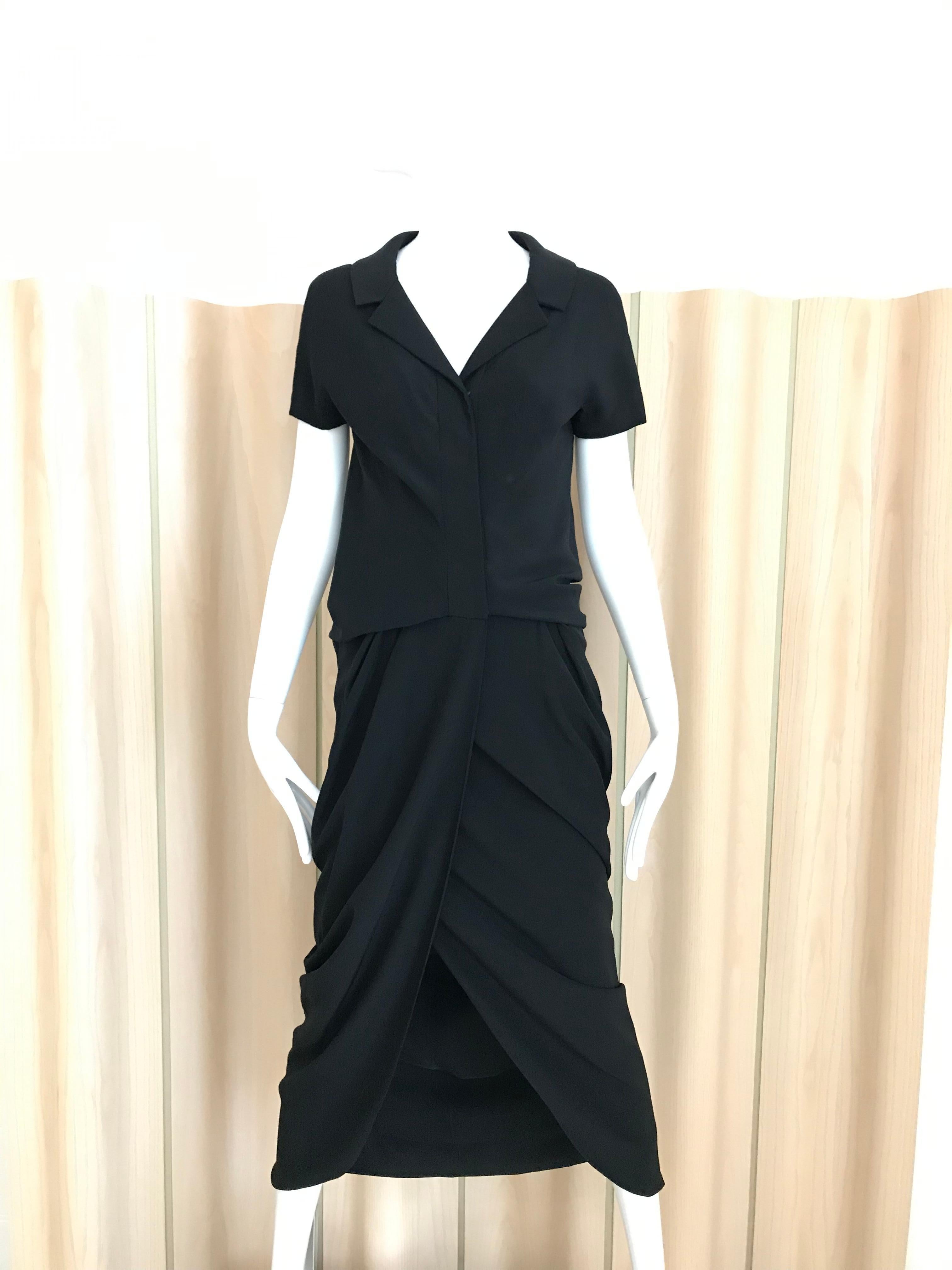  1960s Galanos Black Matte Jersey Cocktail Dress For Sale 7