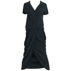  1960s Galanos Black Matte Jersey Cocktail Dress