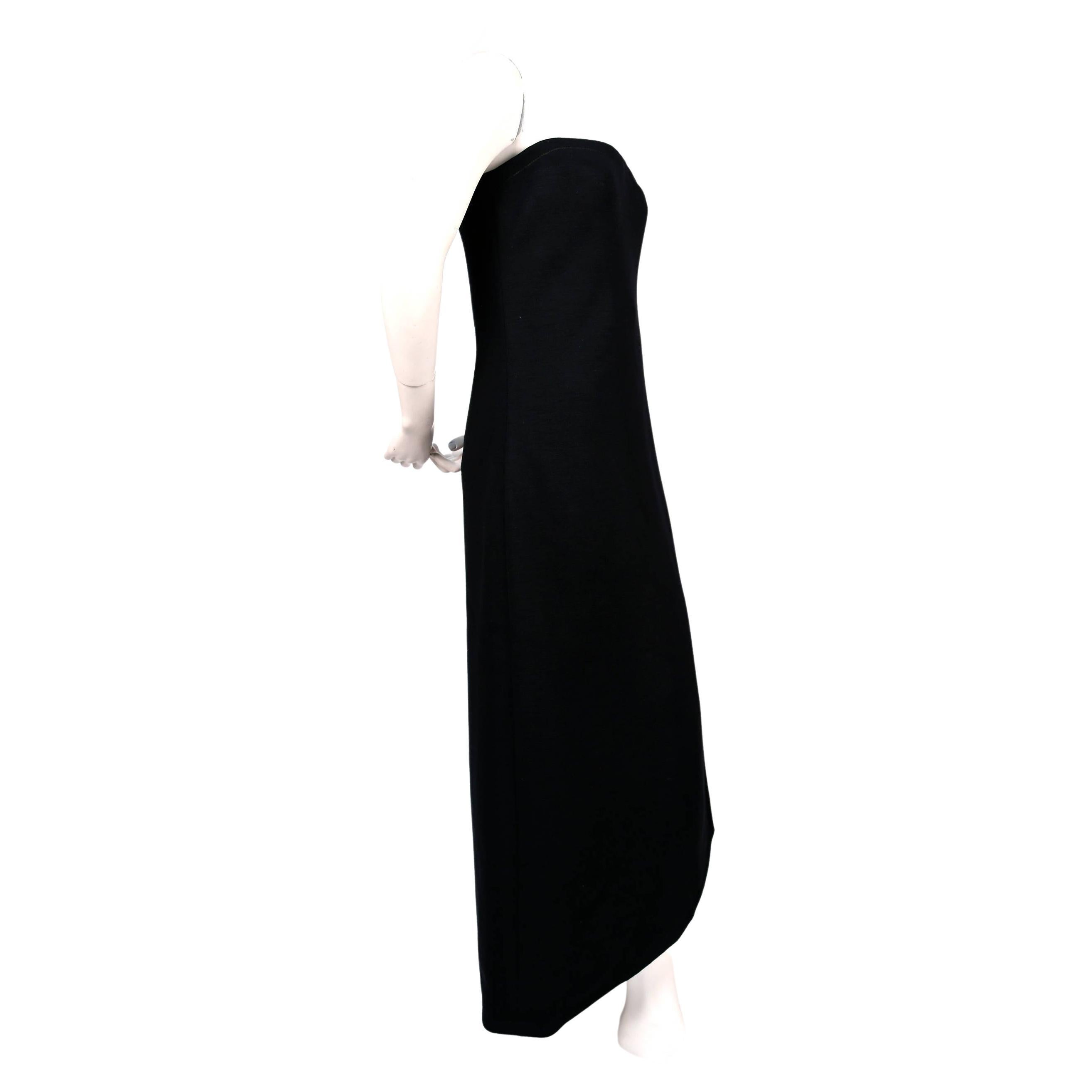 1960's GALANOS black wool strapless dress with asymmetrical seaming & hemline In Good Condition For Sale In San Fransisco, CA