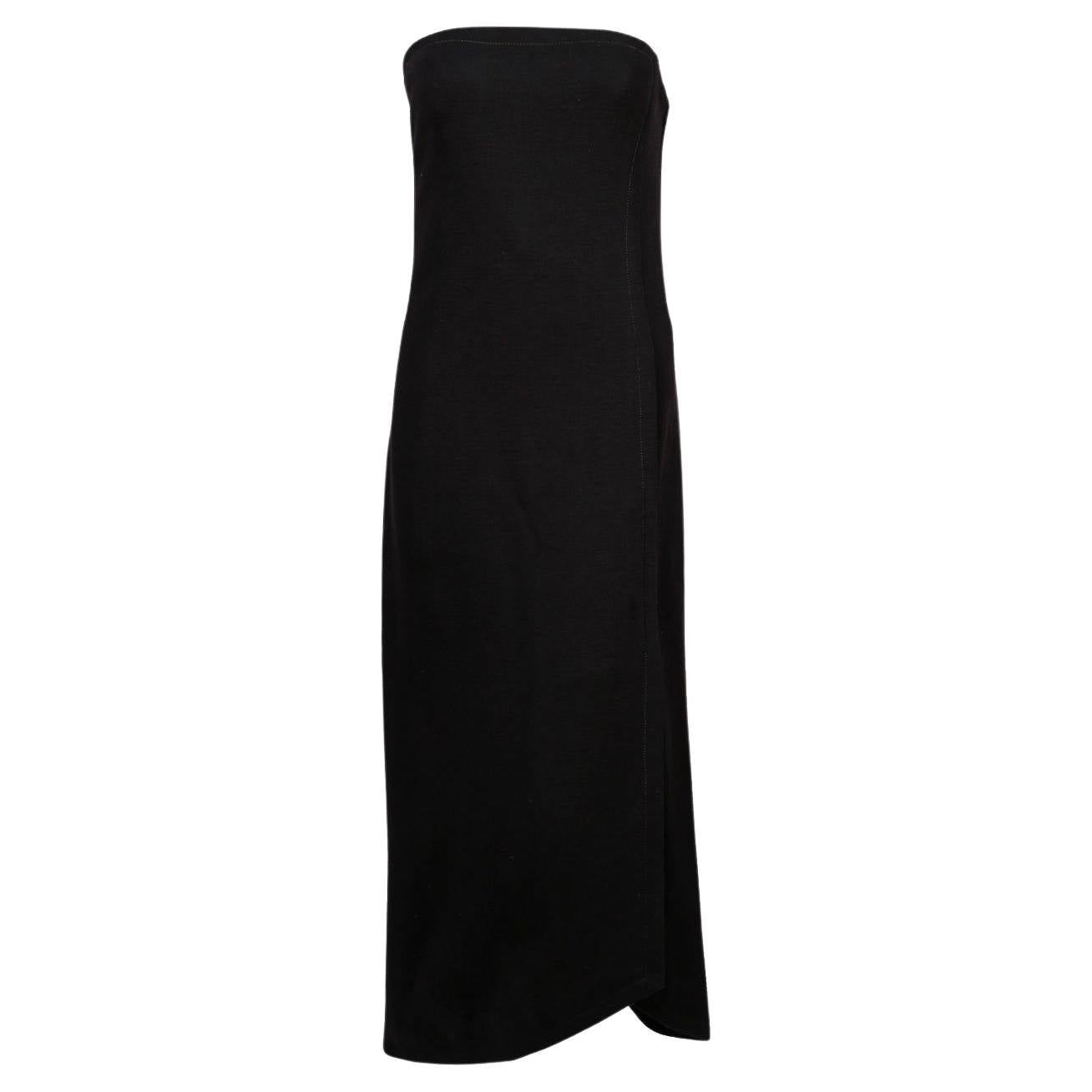 Noir Robe bustier en laine noire GALANOS des années 1960 avec couture et ourlet asymétriques en vente