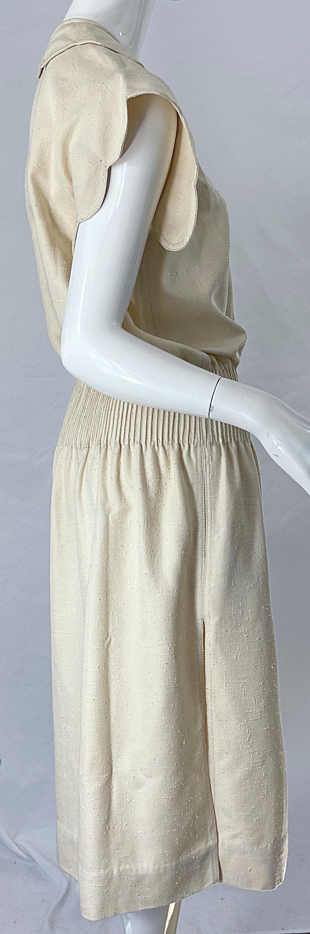 1960s Galanos Ivory Off - White Linen Avant Garde Vintage 60s Mod Cream Dress For Sale 5