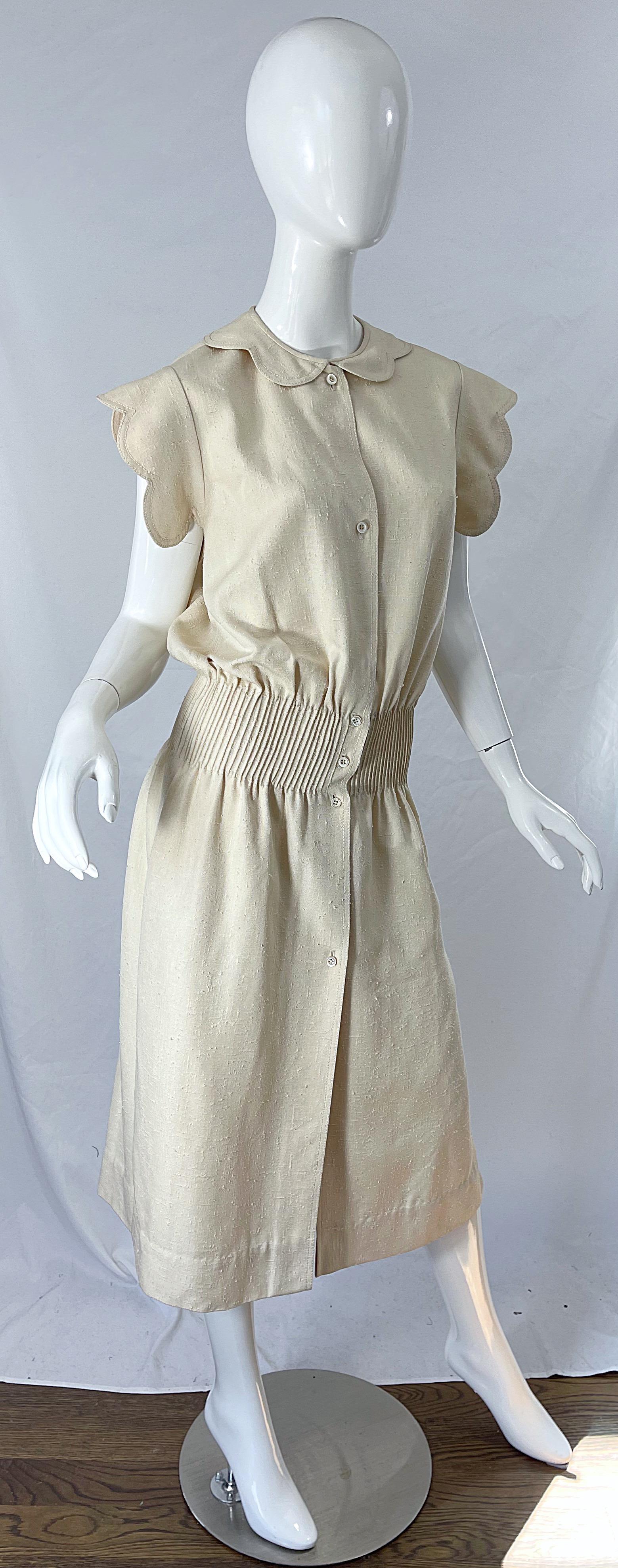 1960s Galanos Ivory Off - White Linen Avant Garde Vintage 60s Mod Cream Dress For Sale 6