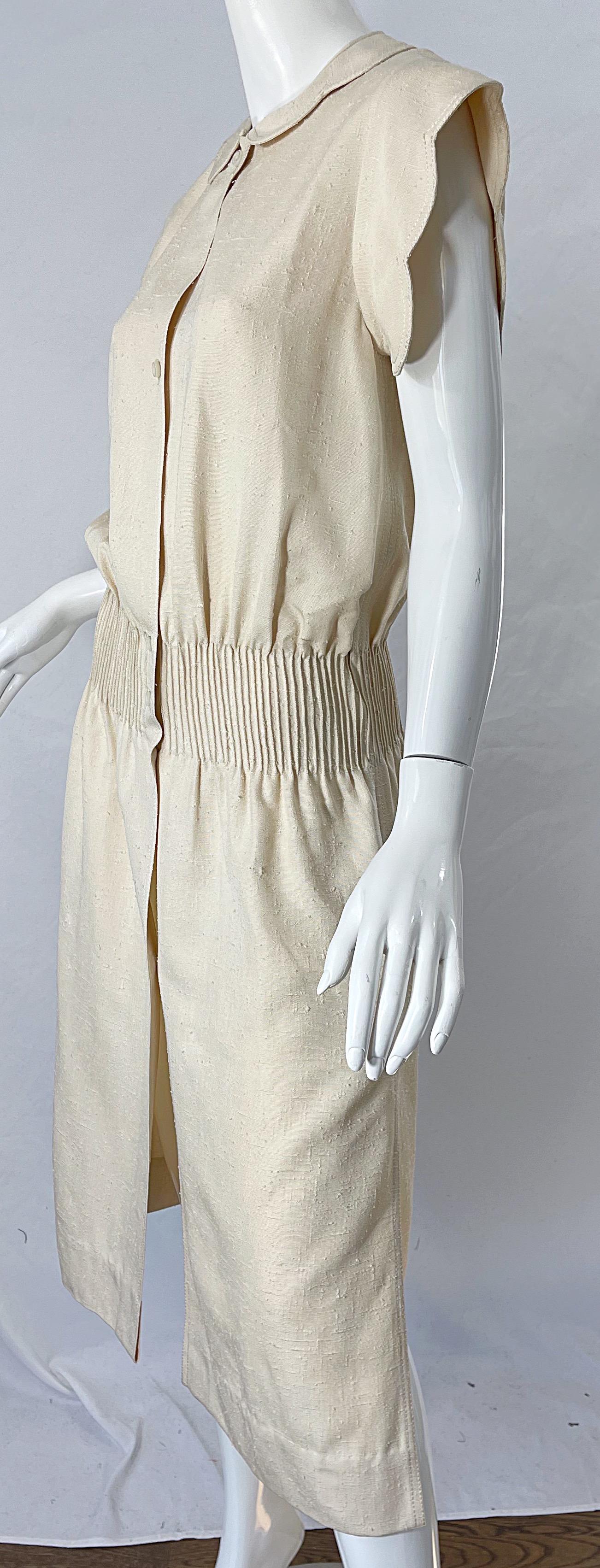 1960s Galanos Ivory Off - White Linen Avant Garde Vintage 60s Mod Cream Dress For Sale 7