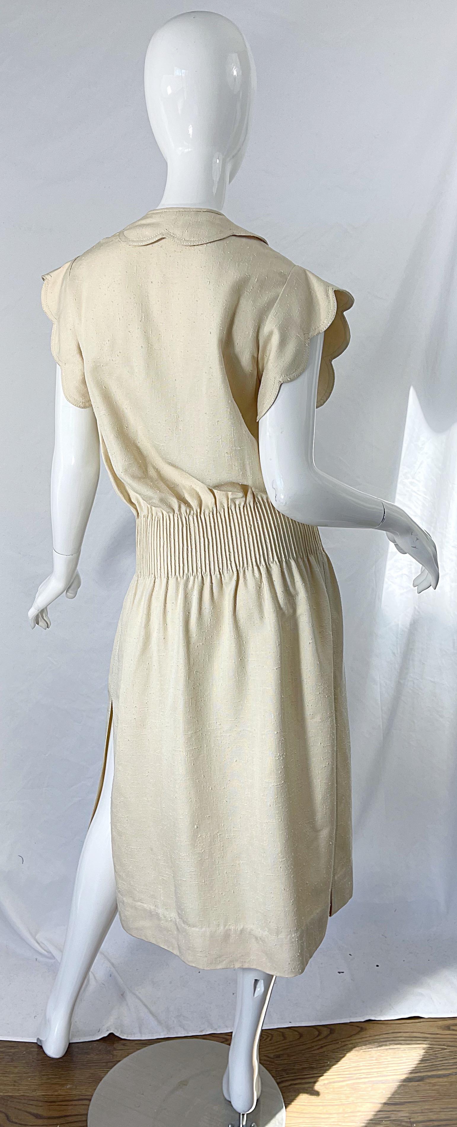 1960s Galanos Ivory Off - White Linen Avant Garde Vintage 60s Mod Cream Dress For Sale 8