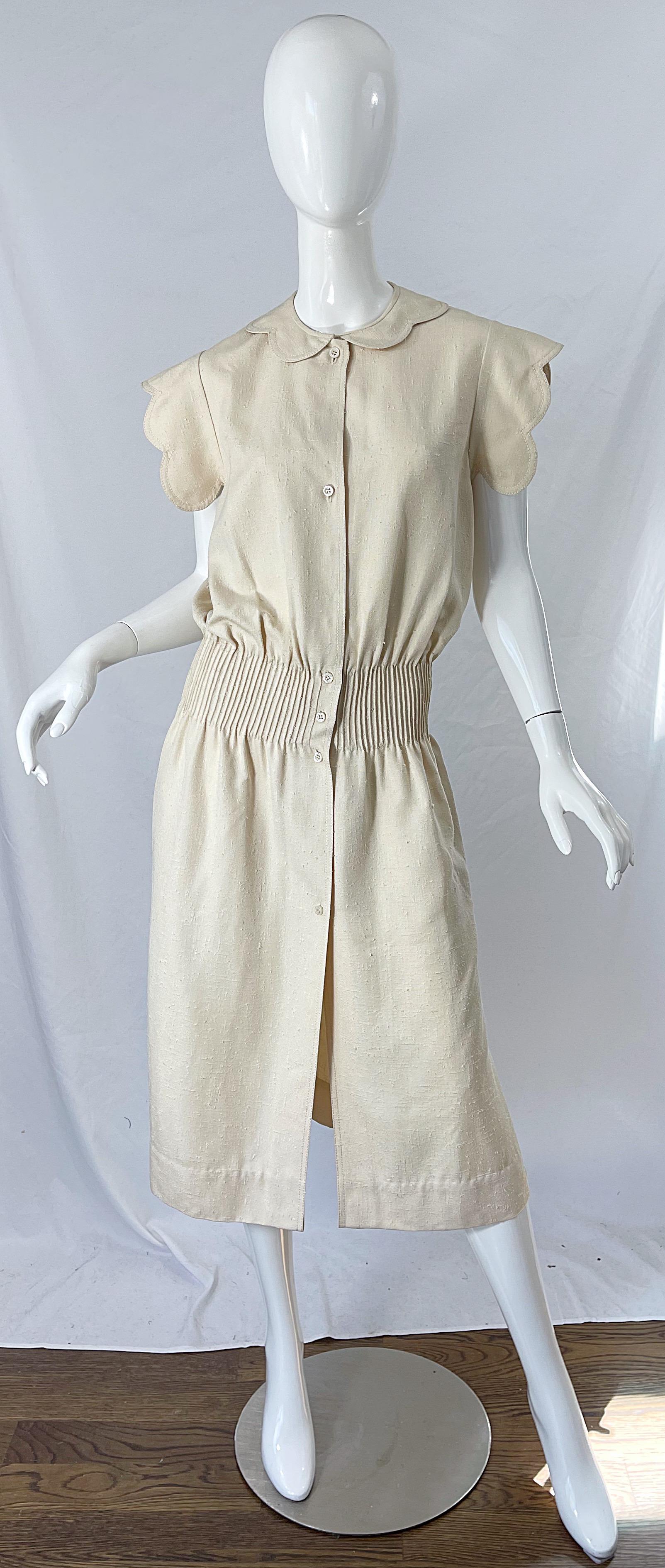 1960s Galanos Ivory Off - White Linen Avant Garde Vintage 60s Mod Cream Dress For Sale 9
